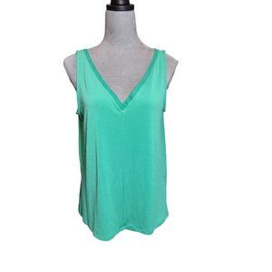 Banana Republic Blouse Green Sleeveless V-Neck Cut Out Back Stretch Top Medium